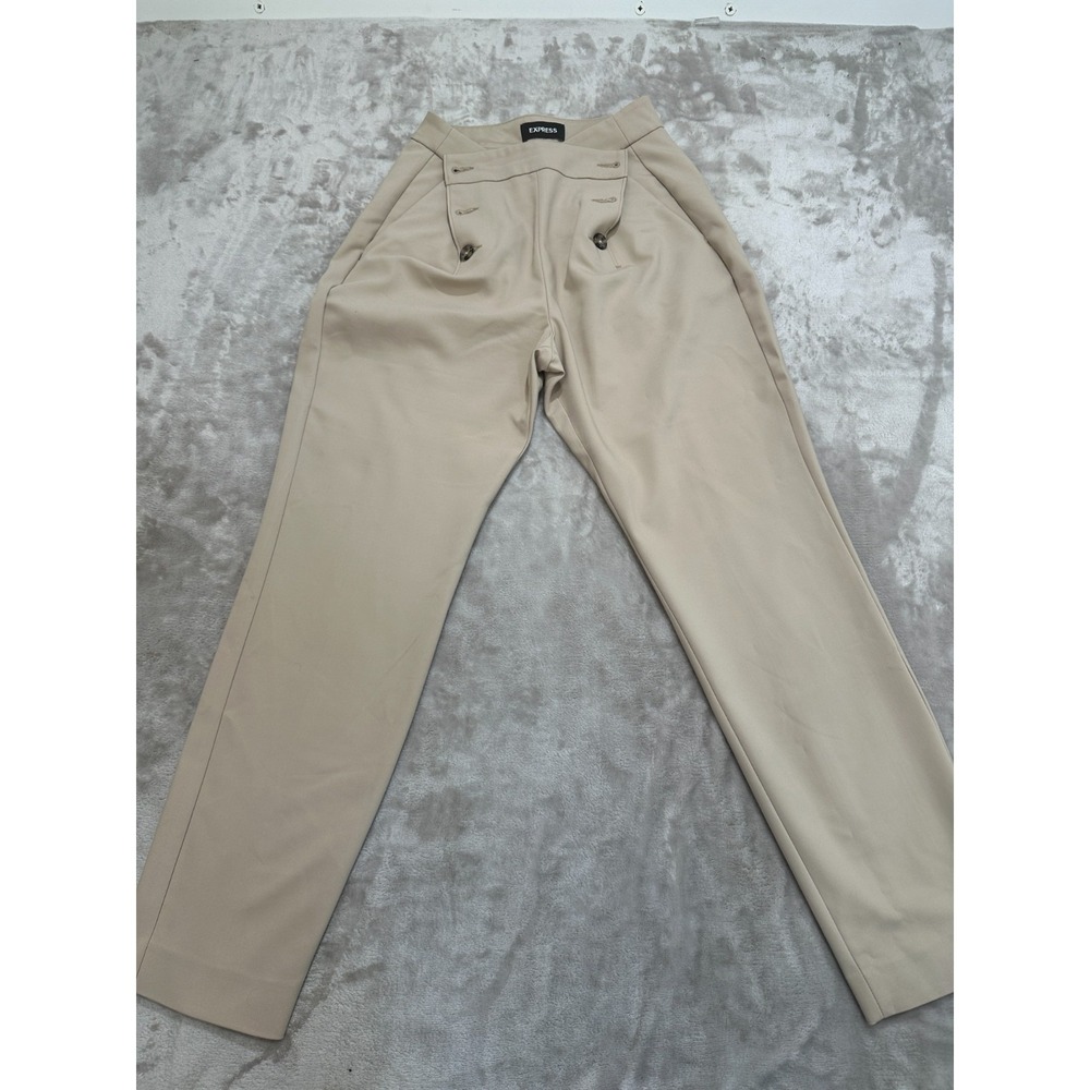 Express High Rise Sailor Ankle Pants Beige Khaki Button Front Womens Size 8R EUC